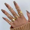 Fashion Jewelry Rings Set Gold Color Hollow Round Opening Women Finger Ring for Girl Lady Party Wedding Gifts
