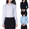 Женские рубашки на пуговицах с длинным рукавом, рабочие классические рубашки, женские повседневные деловые блузки с V-образным вырезом и воротником