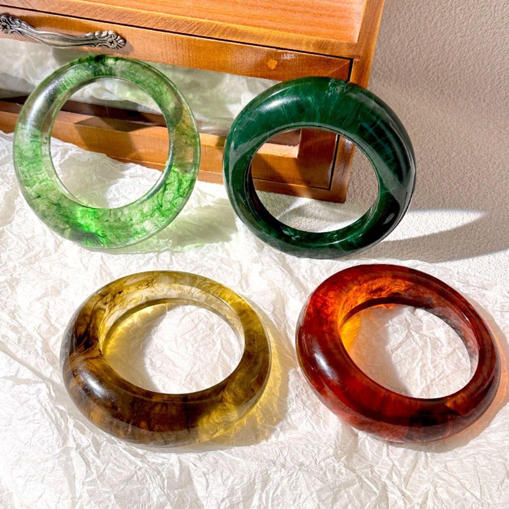 Bohemian Irregular Wide Bracelet Geometric Retro Hand Ring Unique Chunky Resin Bangle Gift