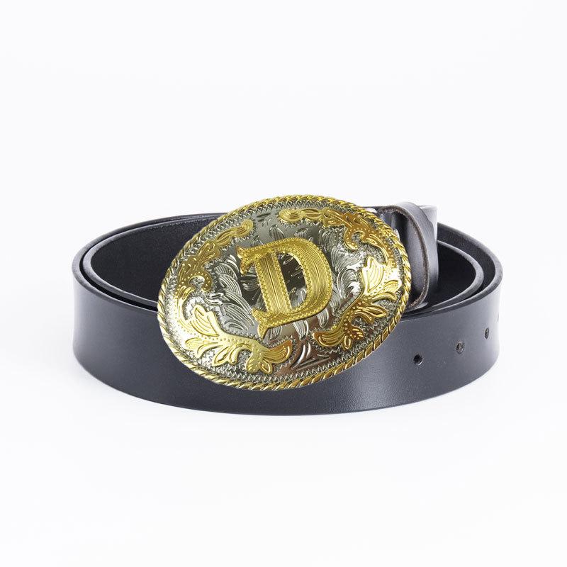 Мужской ремень из цельной коровьей кожи в стиле ретро с буквой D, двухцветный овальный ремень с золотым и серебряным узором