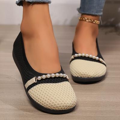 Модные женские туфли на плоской подошве, осенние, новые, с круглым носком, с неглубоким горлом, с сеткой из бисера, дышащие, мягкие, нескользящие, летающие, тканые туфли