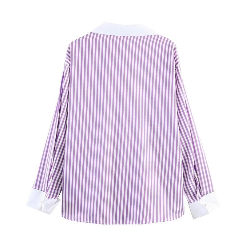 ZA Women's 1116 Summer New Product, Long Sleeve Lapel Casual Striped Poplin Long Sleeve Shirt Women's 1111811