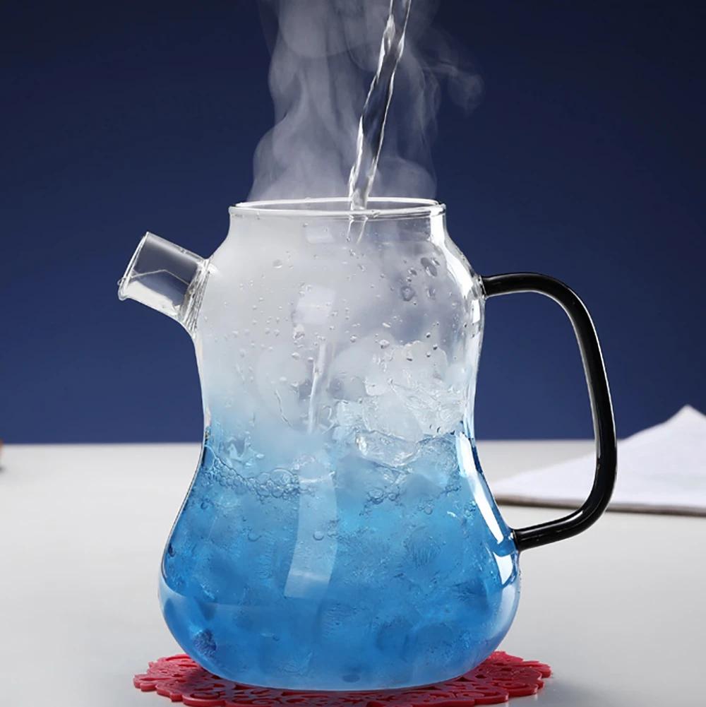 1,4 л термостойкий стеклянный чайник для заваривания чая в виде цветка, большой синий стеклянный контейнер для фруктового сока, керамический чайник