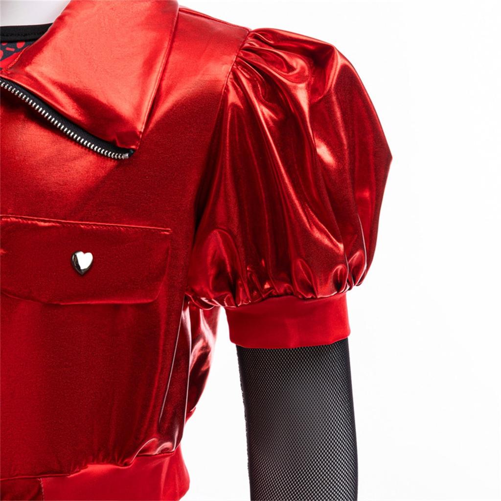 Kids Red Costume Girls Short Sleeves Jacket Top Flared Pants Wig Princess Dress Up 6-14Y