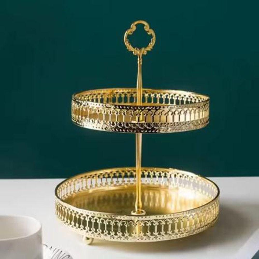 Золотой скандинавский поднос для выпечки, кованое железное блюдо для украшений, элегантный двухъярусный поднос для фруктов, гостиная