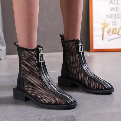 Akexiya Новые летние женские короткие ботинки, ажурные, однотонные, сетчатые, дышащие, с застежкой-молнией спереди, на плоской подошве, повседневные, красивые, тонкие ботинки