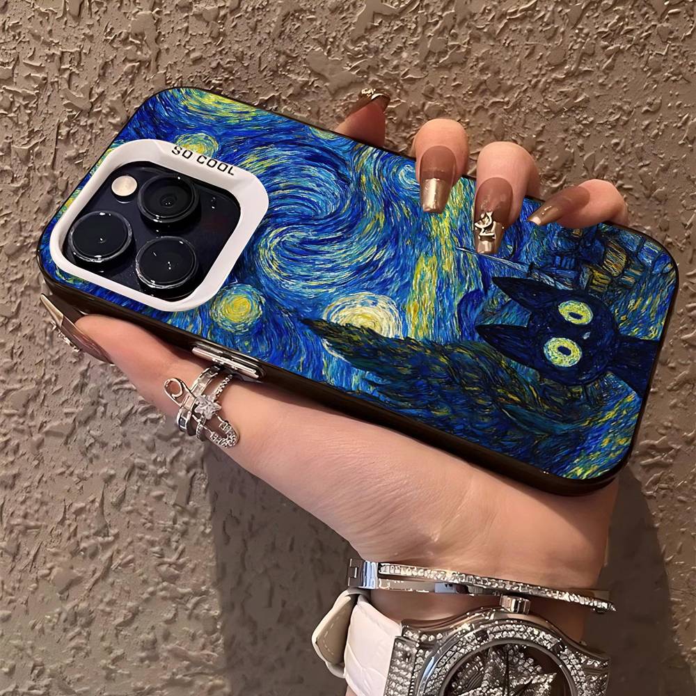 Black Cat Van Gogh Phone Case For IPhone 17 16 15 14 11 12 13 Pro Max Plus Pro Colored Silver Cover