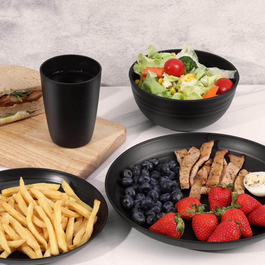 Набор столовой посуды из пшеничной соломы, набор тарелок, чашек и мисок для кемпинга, прочные, штабелируемые столовые приборы, кухонные принадлежности для дома, квартиры, путешествий в помещении