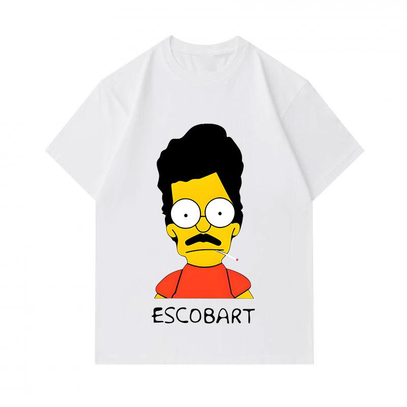 Men's 100% Cotton Crew Neck Short Sleeve T-Shirt, Casual Funny Escobart Cartoon Printed Soft Lightweight Tee for Daily Wear and Street Style Activitie