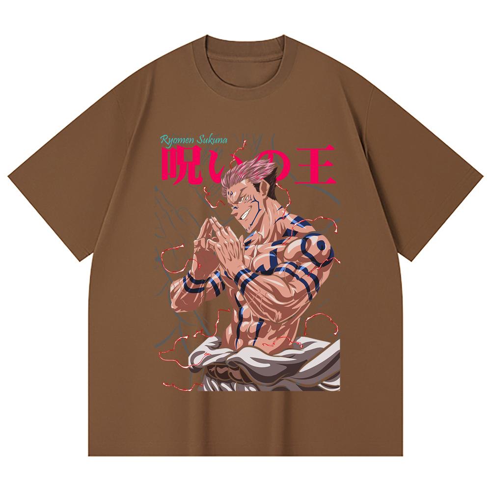 230 г/м² 100% хлопок Jujutsu Kaisen V46 Принт Сукуна Унисекс Тяжелая хлопковая футболка