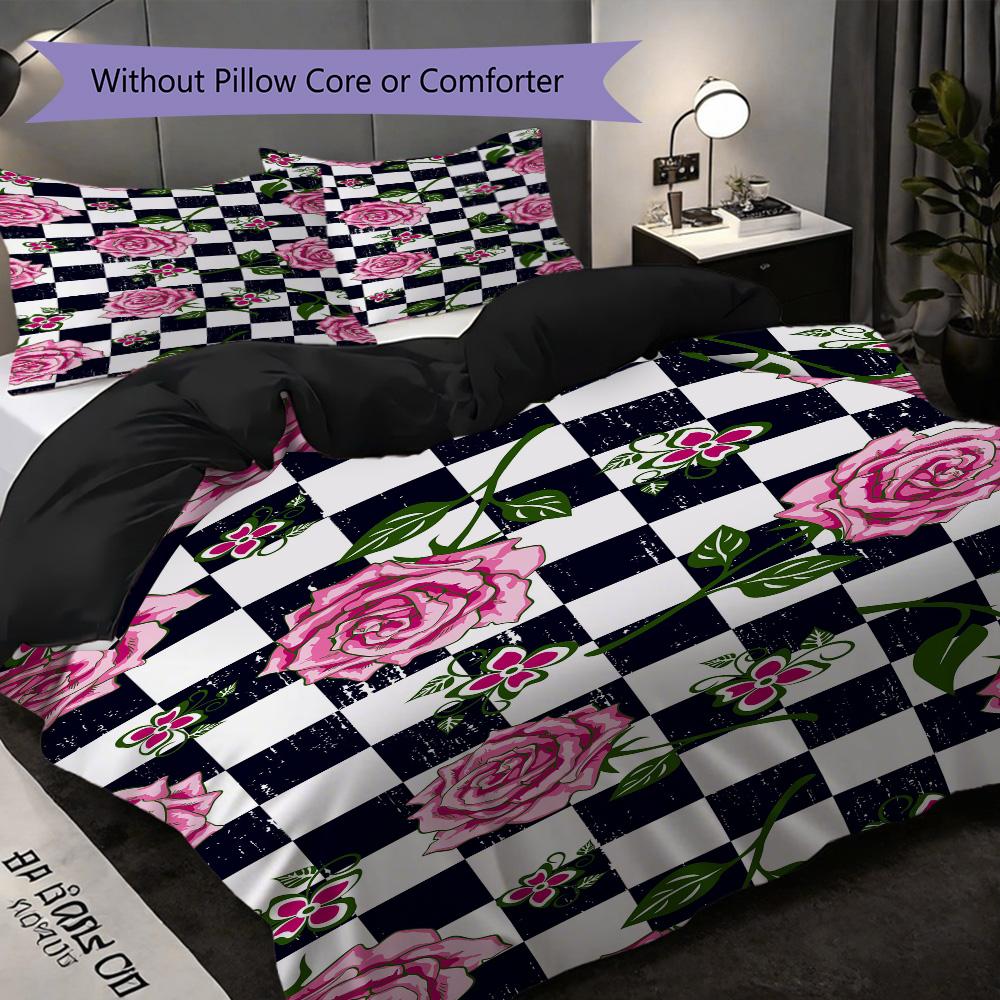 1PC Rose pattern Bedding Quilt Set Quilt Cover Pillowcase Home Decoration Birthday Gift (1 * duvet cover + 2 * pillowcase, without core)