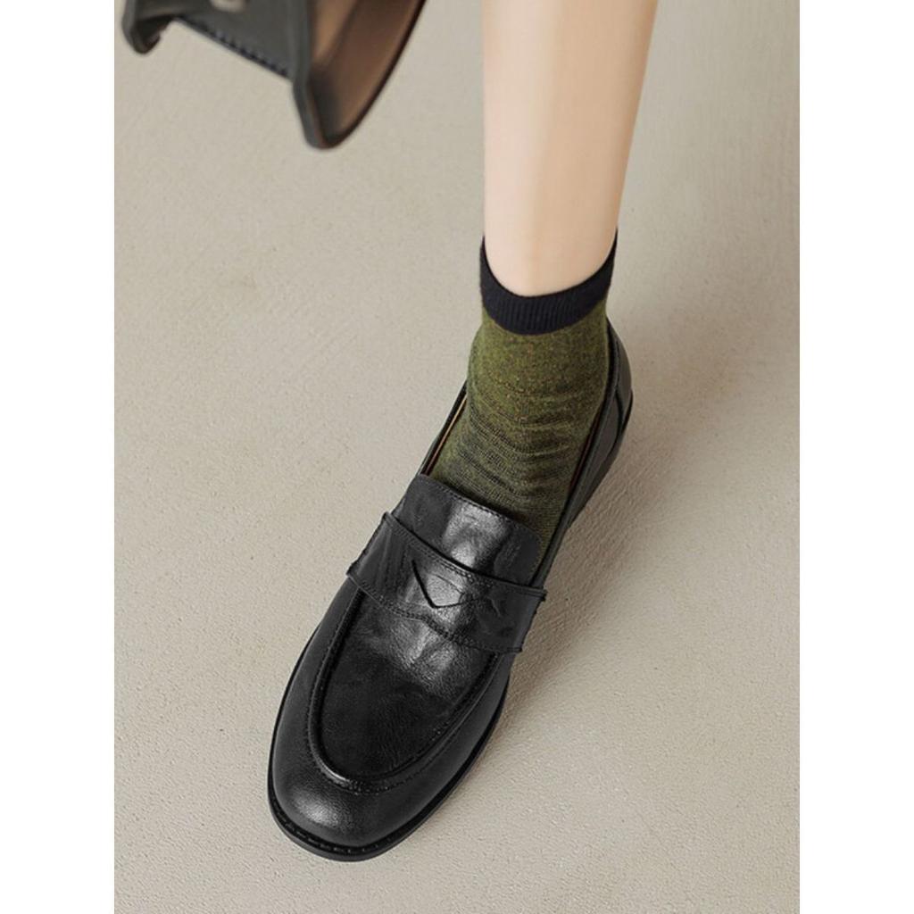 2025 новые лоферы на плоской подошве женские трендовые весенне-осенние новые французские туфли с круглым носком в ретро-стиле, одинарные туфли на одной педали, маленькие кожаные туфли