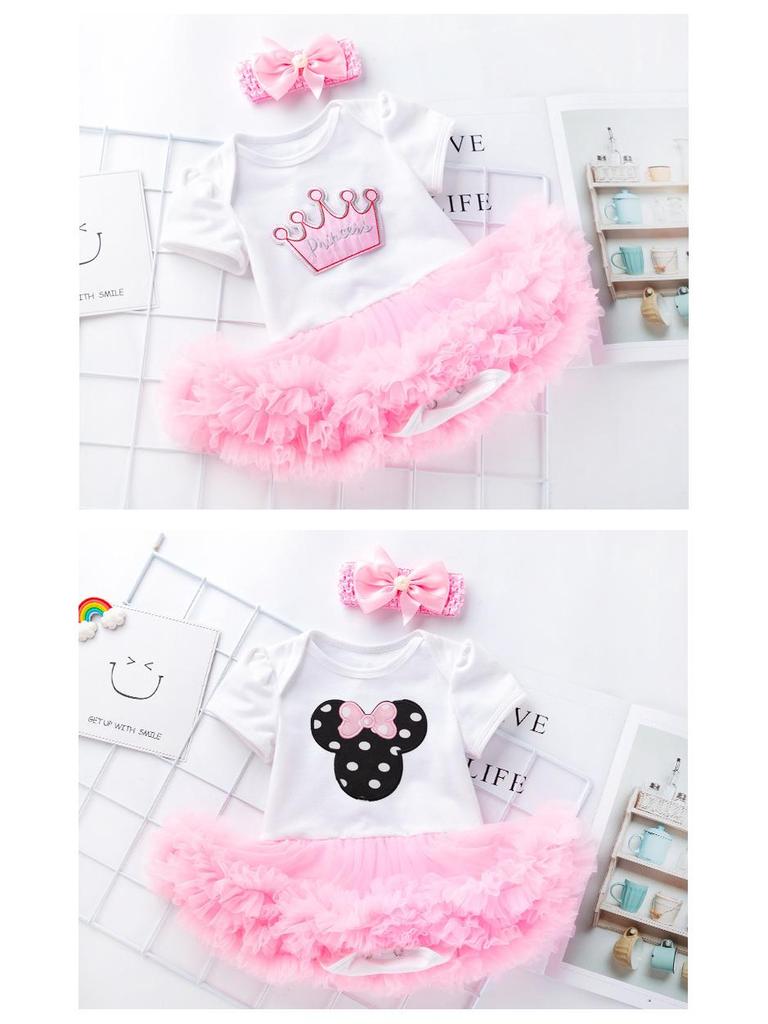 Комбинезон на день рождения для новорожденной девочки - комплект из двух частей с короткими рукавами