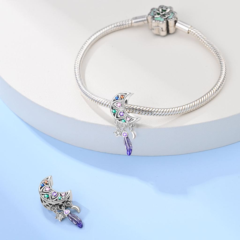 Красочный медный ажурный шарм-ловец снов с перьями, подходит для оригинального браслета, шарм «Цветущая вишня» для ювелирного подарка