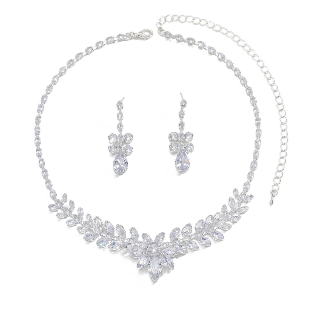 Zircon Necklace Earrings Set Chain Bridal Wedding Dress Dress Dinner Accessories High-End Jewelry Ladies