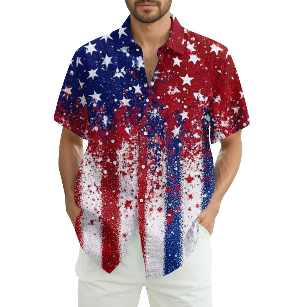 Мужская повседневная рубашка с короткими рукавами и принтом «День независимости»