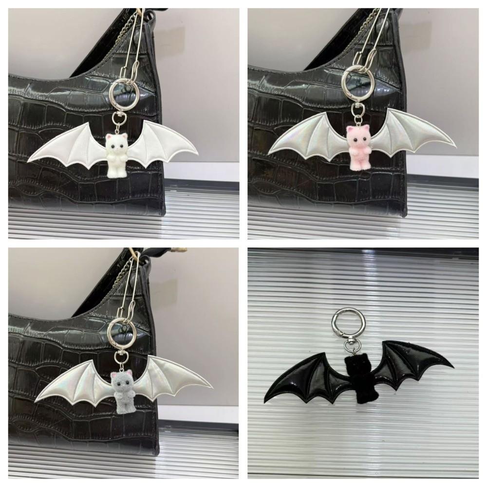 Cute Flocking Bear Doll Keychain Pile Coating Bag Pendant Fashion Bat Bear Keyring Backpack Decor