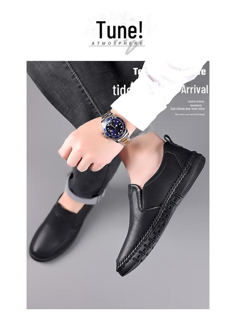 2022 Men's Casual Handmade Leather Shoes - Soft Sole, Spring/Autumn, Middle-Aged Dad Style (Model 5216)