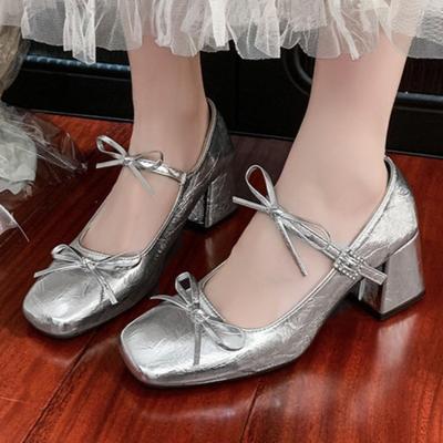 Женские весенние новые дизайнерские босоножки на массивном каблуке с бантом, элегантные туфли-лодочки для вечеринки, женские удобные туфли на высоком каблуке, размеры 34--39