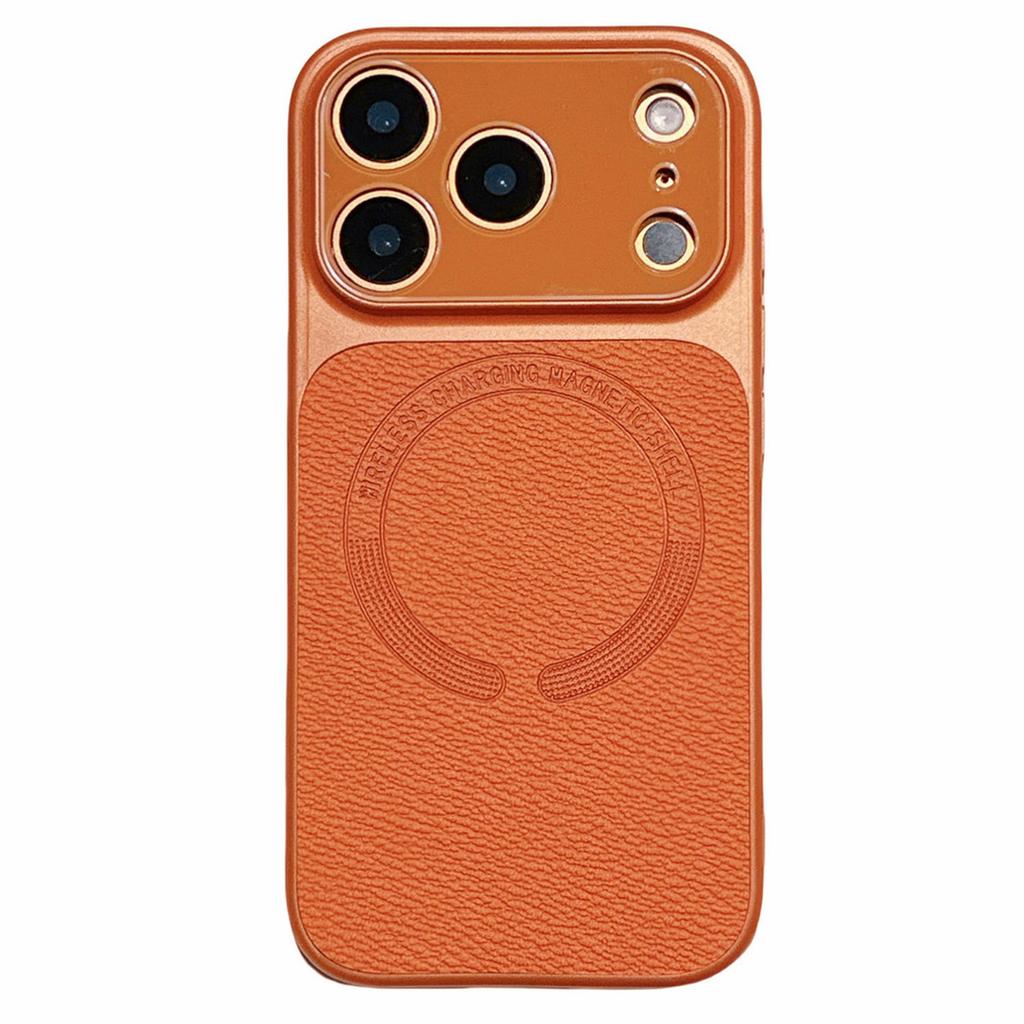 For iPhone 17 Pro Magnetic Back Cover Precise Cutouts Textured PU Leather Coated TPU + PC Protective Phone Case Compatible with MagSafe