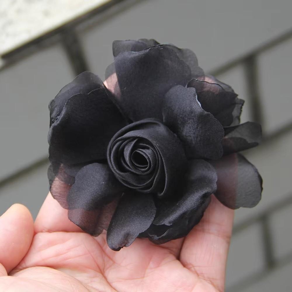5Pcs Organza Artificial Roses Flower DIY Burnt Fabric Hair Flowers Women Hair Accessories