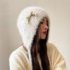 Hat Female Sweet and Lovely Bow Knitted Wool Hat Fashion Plush Ear Protection Show Face Small Set Hat Female
