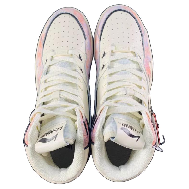 Li Ning 937 Deluxe Hi Leather Shock Absorption Non-Slip Wear-Resistant High-Top Basketball Shoes Men Sneakers Off-White AGBR079-2