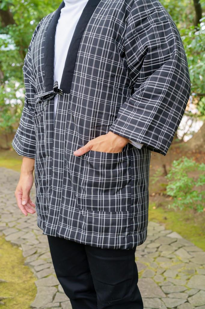 Мужская куртка-ханテン Yurakuan Kurume с хлопковым наполнителем, Сделано в Японии, Большие размеры (LL), с хлопковым наполнителем (А, ЛЛ)