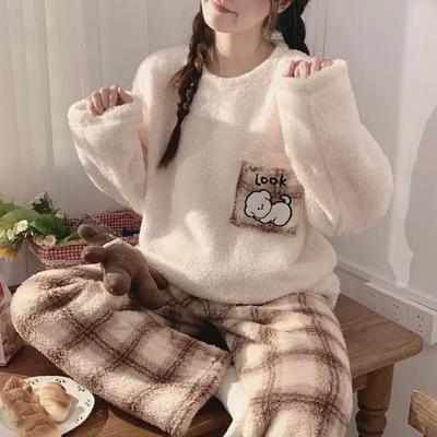 Женский фланелевый и коралловый вельветовый клетчатый пижамный комплект - Теплая и мягкая одежда для сна на осень/зиму