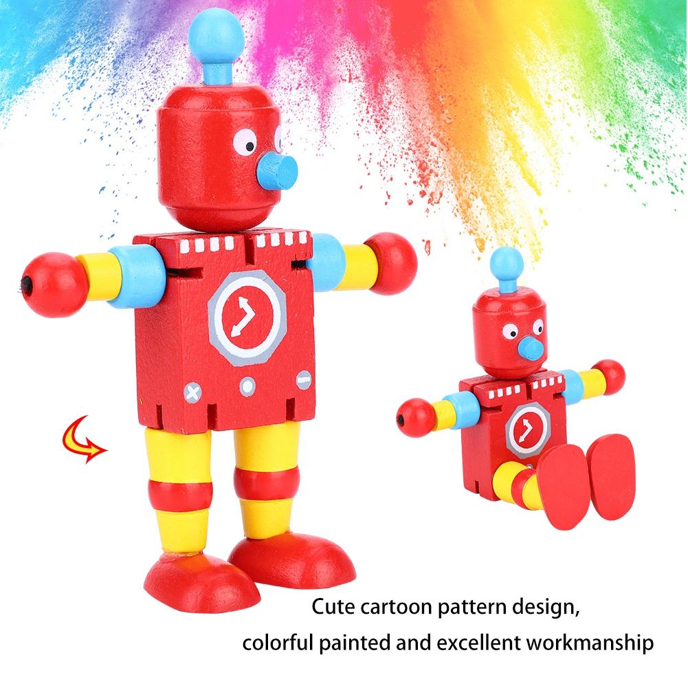 Personality Cute Wooden Robot Toys Learning & Educational Toys for Kids Children (Red)