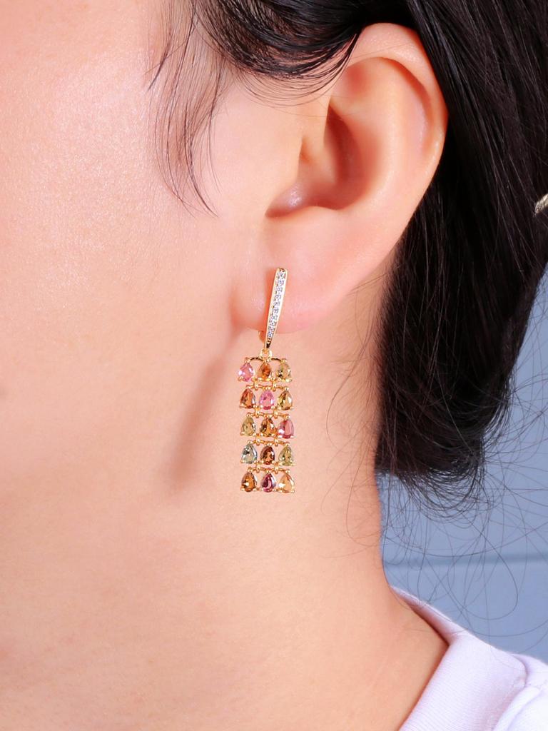 Роскошные длинные серебряные серьги с мультитурмалином и застежкой из натурального драгоценного камня, модные украшения для женщин и девочек, подарки на годовщину и особые случаи