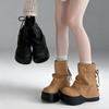 Retro Rear Lace-up Slim Thick-soled Short Boots Women's New Flow Versatile Big Head Pant Tube Boots Martin Boots Knight Boots