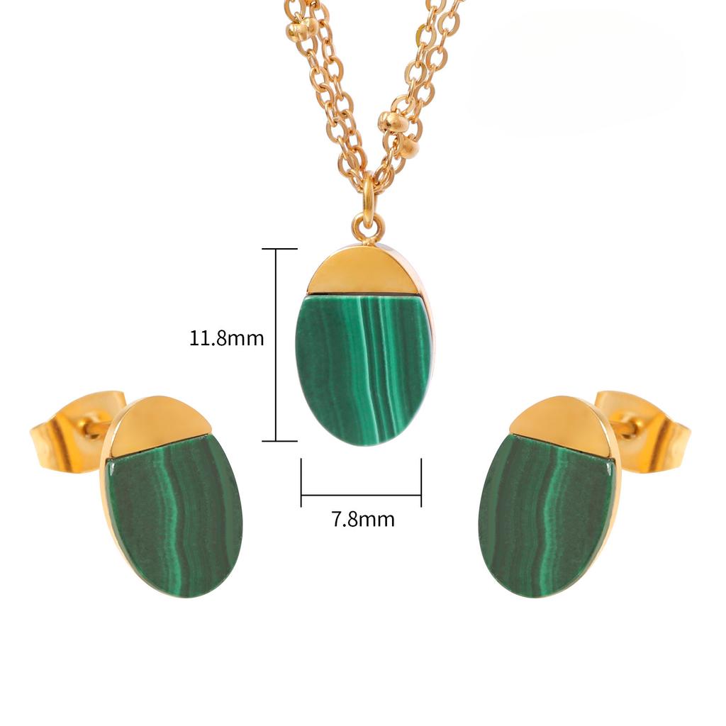 Овальный кулон с агатом и натуральным камнем, ожерелье, серьги-гвоздики, комплект модных украшений