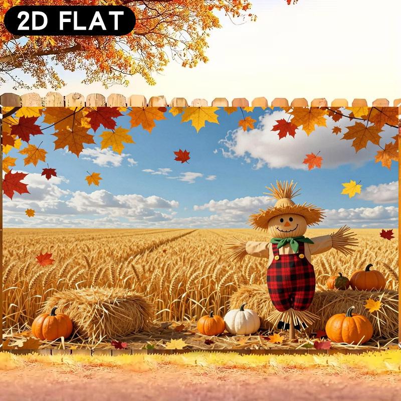 2D flat 1pc banner Harvest Thanksgiving Banner Pumpkin Straw Man and Wheat Field Golden Autumnzyc