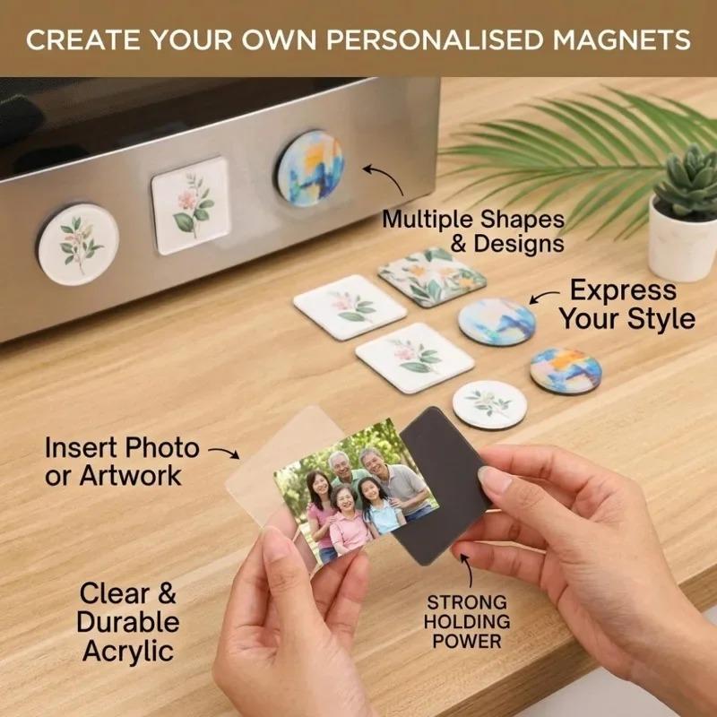 Fridge Magnet Set Acrylic Square Refrigerator Magnet with Adhesive Backing DIY Fridge Magnets Round for Office Kitchen