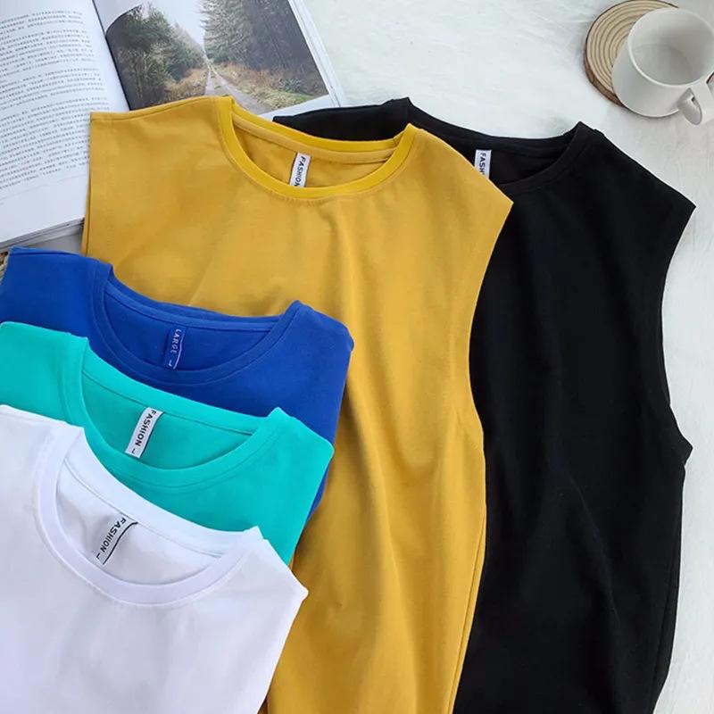Мужская однотонная майка, повседневный жилет, майки, футболки без рукавов с круглым вырезом, летние пляжные топы