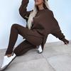 Yousheng 2 Pcs/Set Women Top Pants Suit Round Neck Long Sleeve Irregular Hem Sweatshirt Elastic Waist Solid Color Trousers Winter Daily Wear Tracksuit