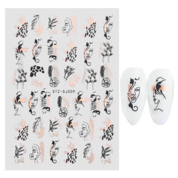 Abstract Line DIY Nail Stickers for Women Girls Nail Art Decorations Rose Gold Spring 3D Sliders for Manicure Nail Polish Decals