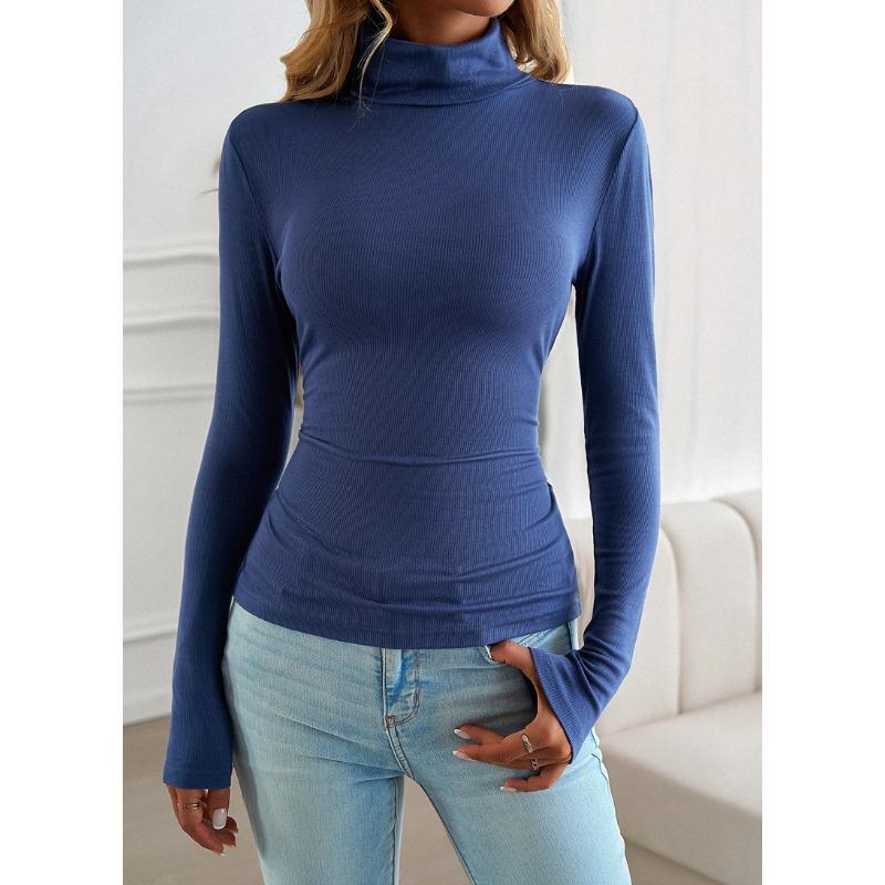 Осенняя женская блузка Y2K Solid Slim Half High Neck Long Sleeve Top
