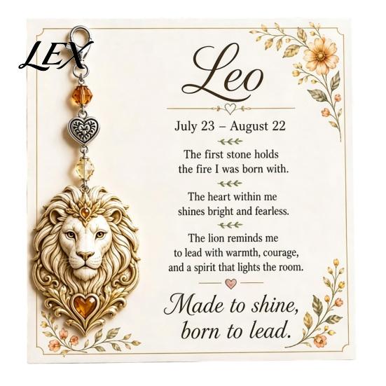 Women Keychain 12 Zodiac Sign with Keepsake Card, Star Card Pendant, Backpack Handbag Purse Charm, Inspirational Gift for Men