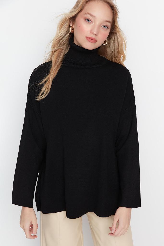 Женский модный новый свитер, черный широкий базовый трикотажный свитер