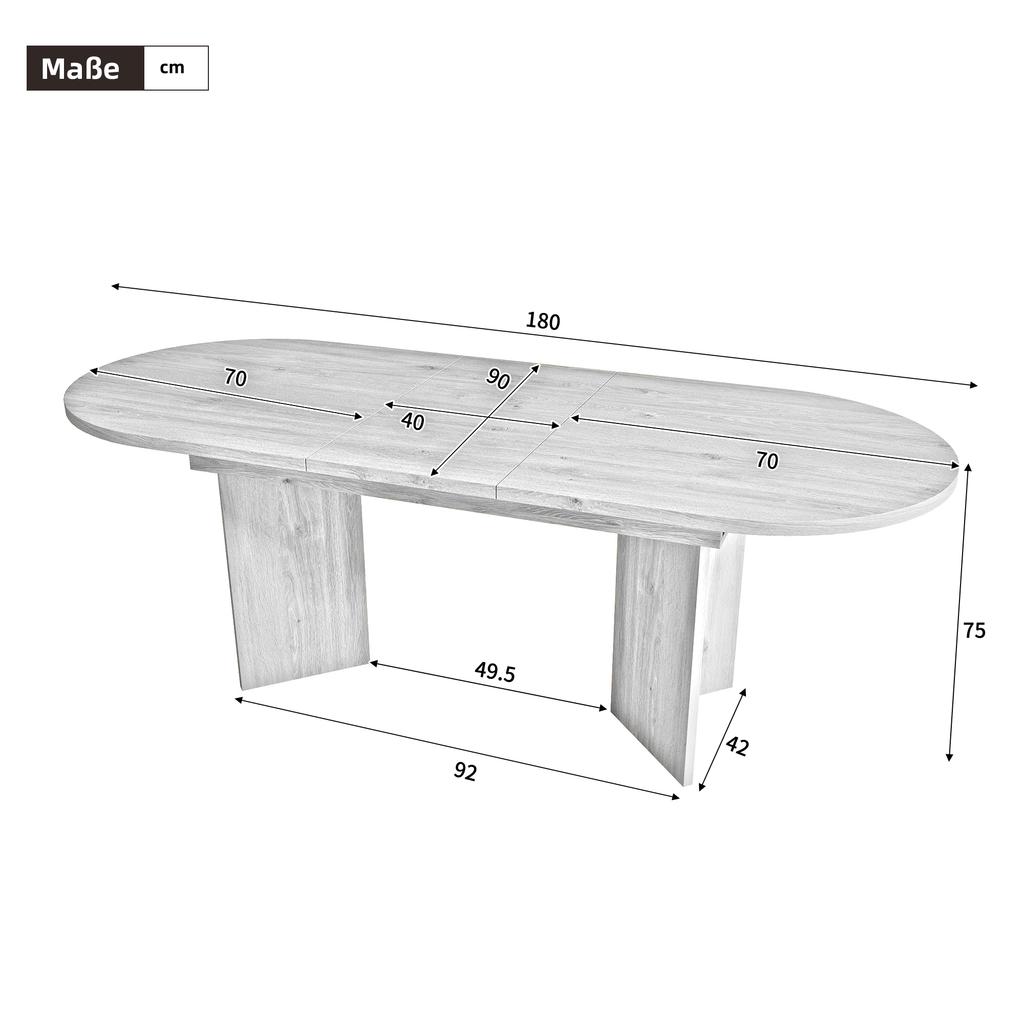 Extendable Dining Table 140/180 * 90 cm, Suitable for 6–8 People, Dining Table with Rounded Corners, Thickened Tabletop, Simple Style, Oak Color