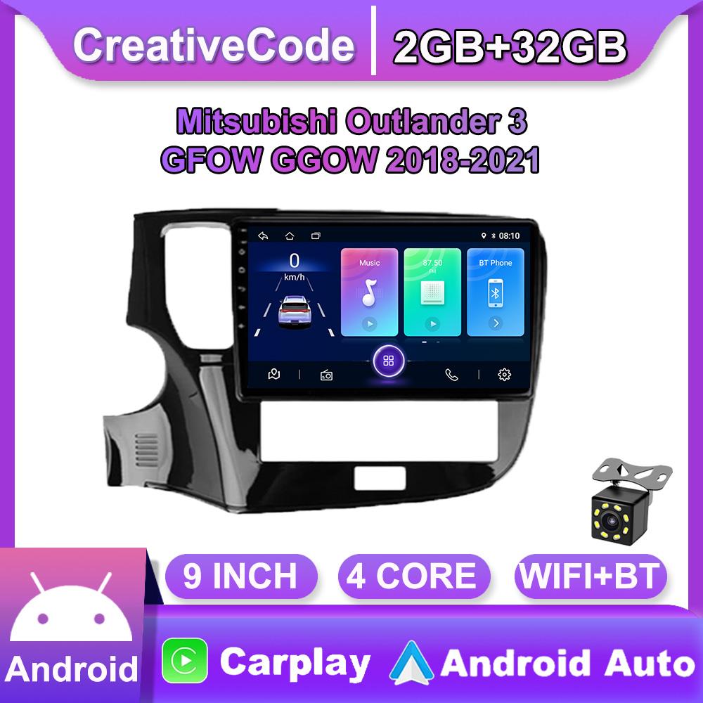 Автомобильное радио на базе Android для Mitsubishi Outlander 3 GF0W GG0W 2018-2021, навигация, мультимедийный видеоплеер, стерео головное устройство Carplay, WIFI 2 + 32 ГБ