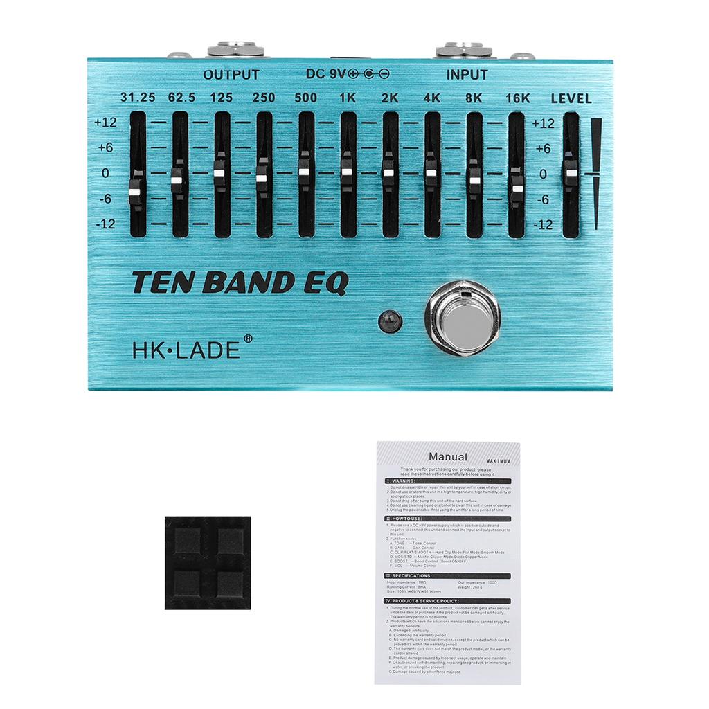 HK·LADE TEN BAND EQ Эквалайзер Педаль гитарных эффектов 31,25 Гц - 16 кГц 10-полосная педаль EQ для 4/5/6/7-струнной электрогитары, бас-гитары