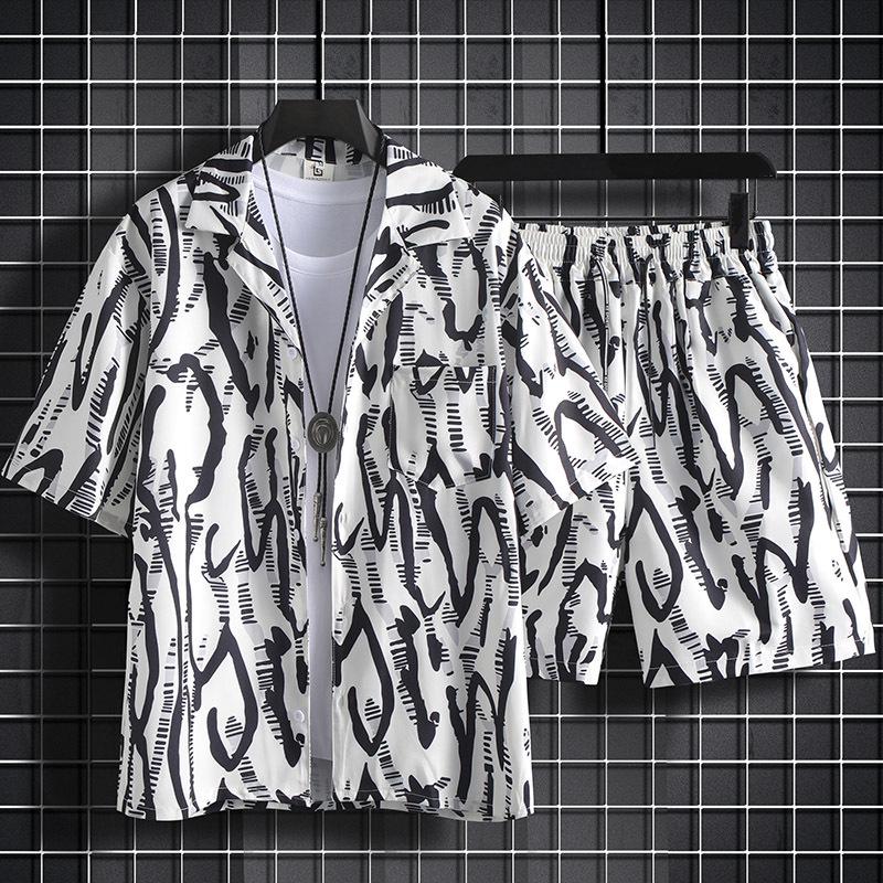 Men's Floral Short-Sleeve Shirt Set - Casual Hawaiian Beachwear for Couples