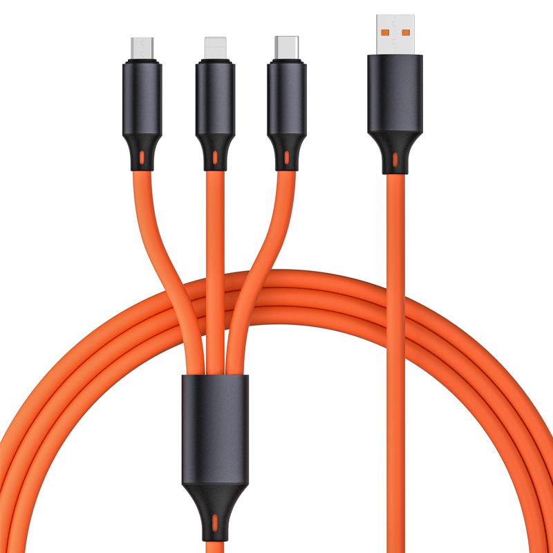 High Quality 1.2m Silicone USB Braid Shielding Universal 2-in-3 Multiple Interfaces 3A Fast Charging for Mobile Phones Metal