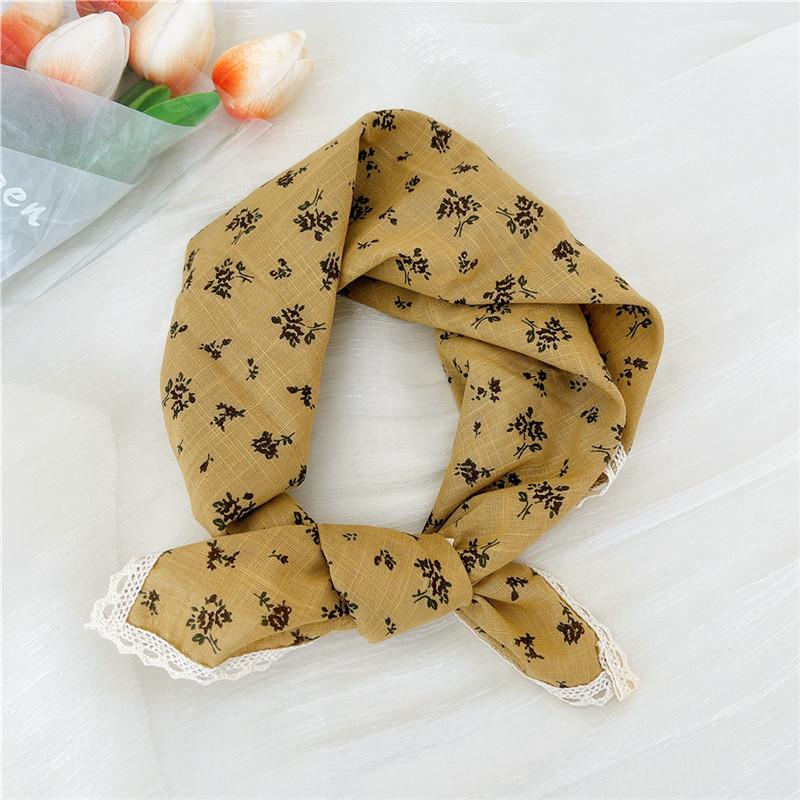 Хлопок лен кружевной край квадратные шарфы 60 см платок шейный платок банданы женский повседневный шейный платок клетчатый принт геометрический узор