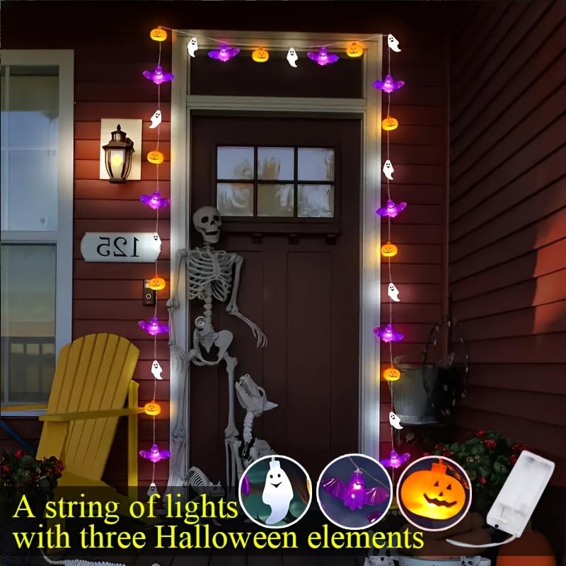 String Halloween Bat Pumpkin Lantern Lights Spooky Outdoor Indoor Decoration with Glowing Pumpkins, Bats IP44 High Quality, Battery Powered (No Batt