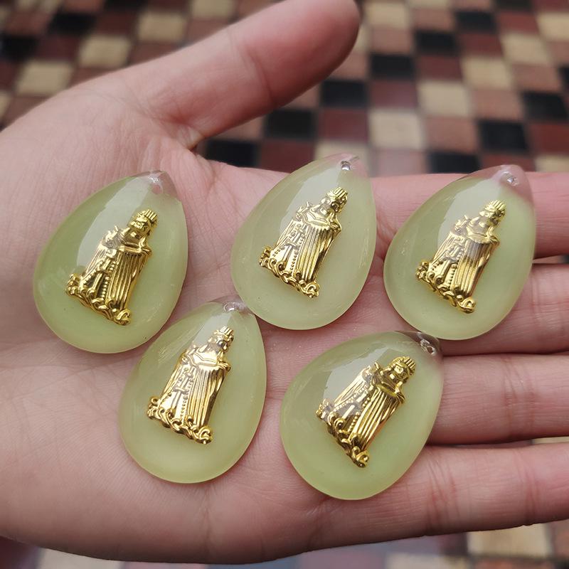 Светящаяся подвеска в виде капли воды с золотой статуей Будды Гуаньинь - невыцветающее ожерелье