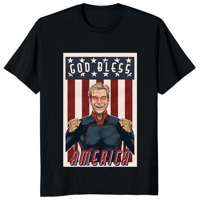 The Boys "Homelander God Bless America" Пропагандистский Графический Оверсайз Уличная Одежда Поп-Рок Концерт Фан-Мерч Футболка